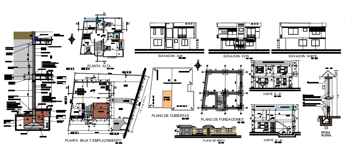 Floor plan with elevation of housing area with architecture view dwg file