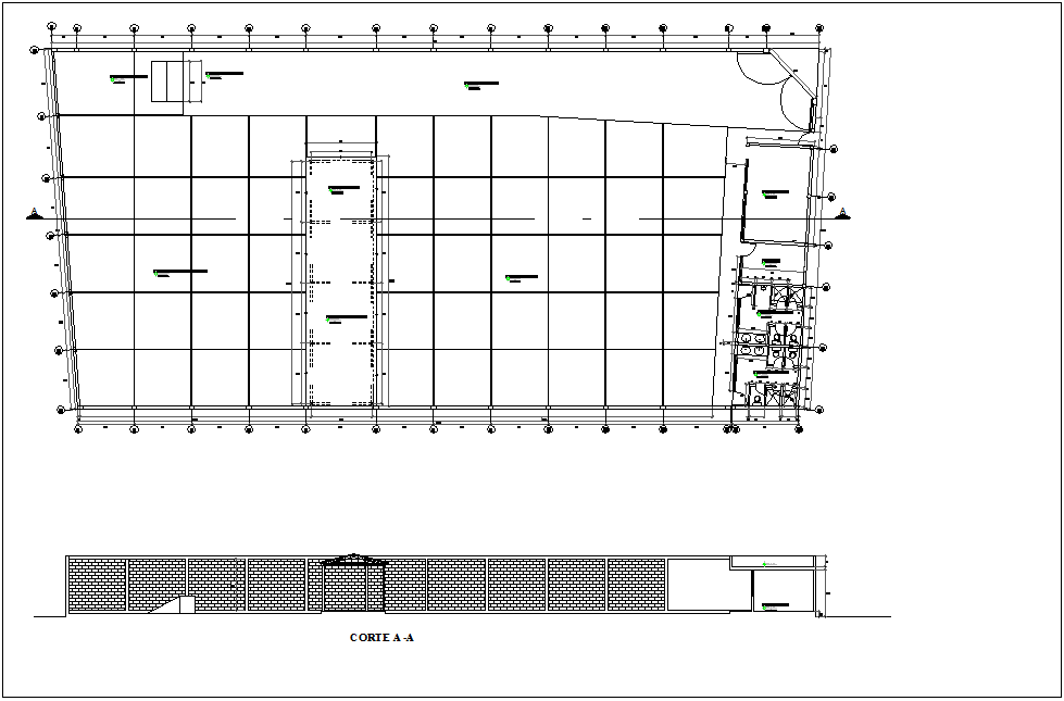 Floor plan with sectional view for recycle plan dwg file