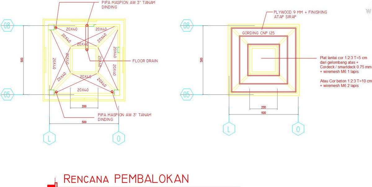 Floor Drain with Square Stainless Steel Strainer.