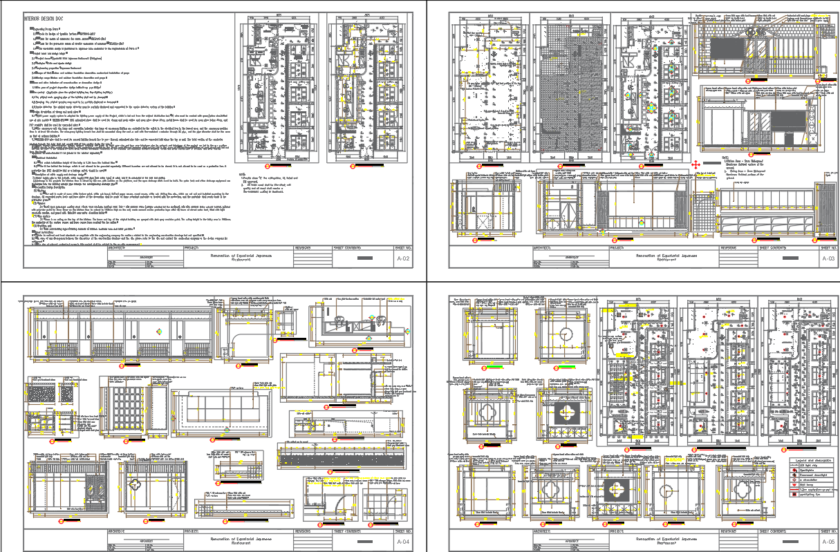 Floor Layout Plan and Section Detail Drawing for 141 sqm Restaurant In AutoCAD File