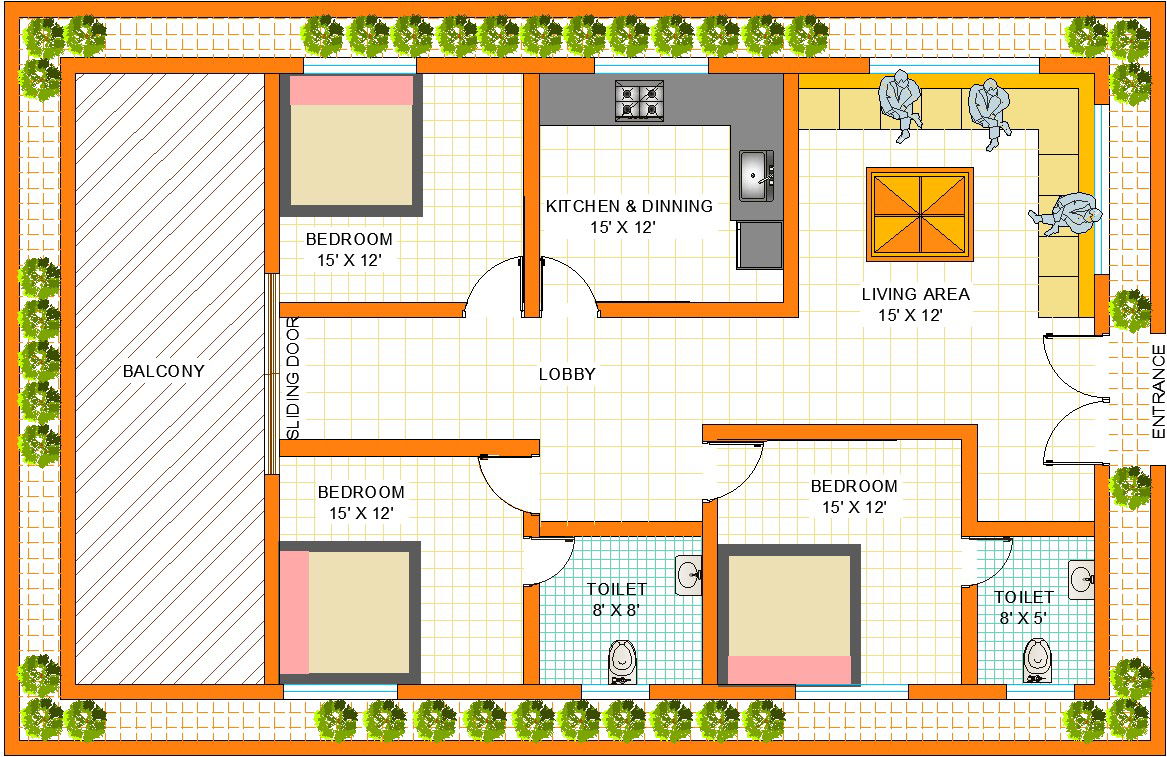 Floor Plan for 30 X 50 Feet Plot.