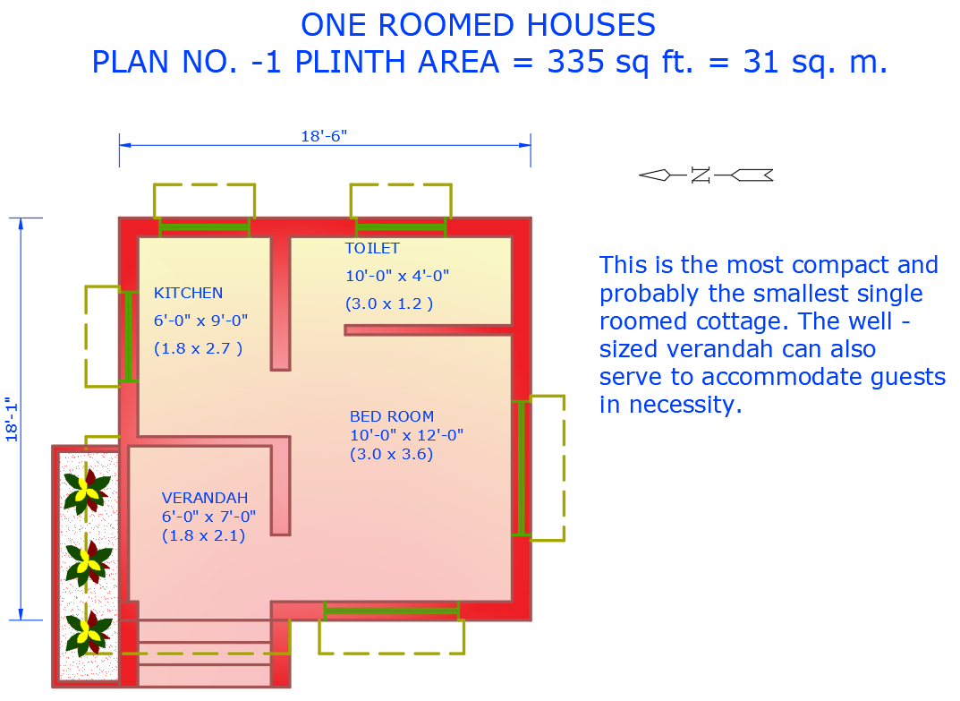 Compact 335 Sq Ft Home Floor Plan with One Room in DWG File