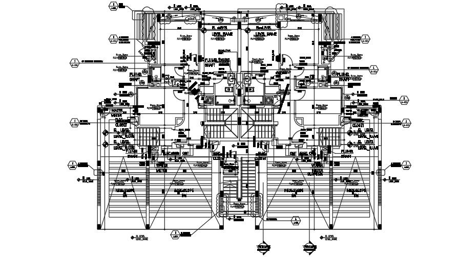 Floor layout of commercial building with interior arrangement.