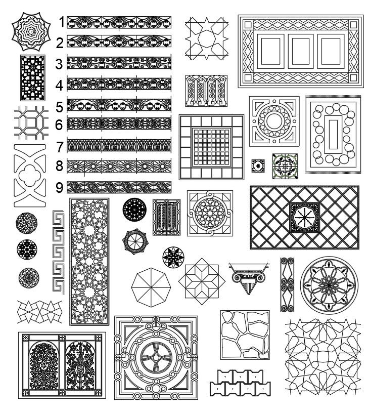 Floor patterns design in AutoCAD 2D drawing, CAD file, dwg file