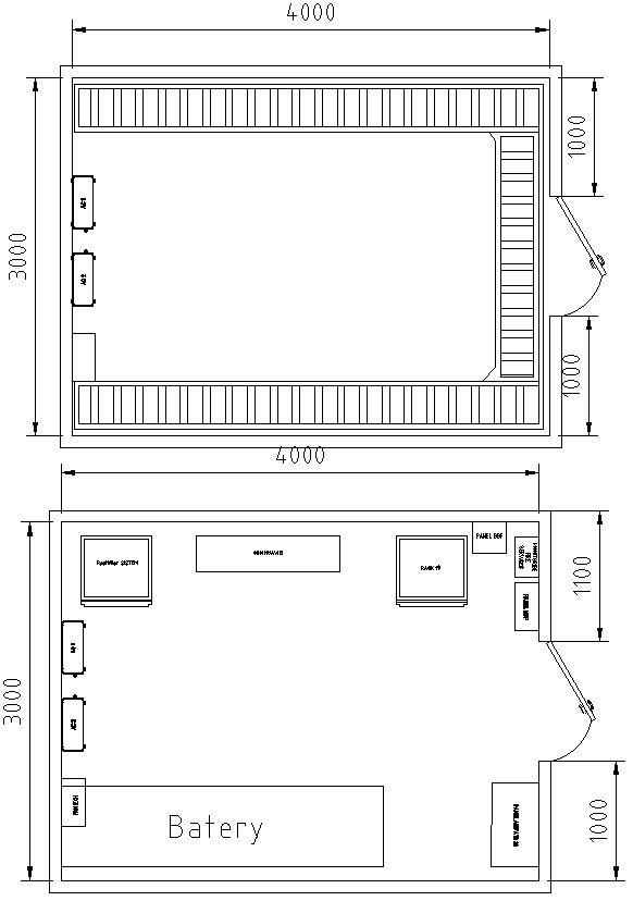 Floor plan of a genset shelter in AutoCAD, Dwg file.