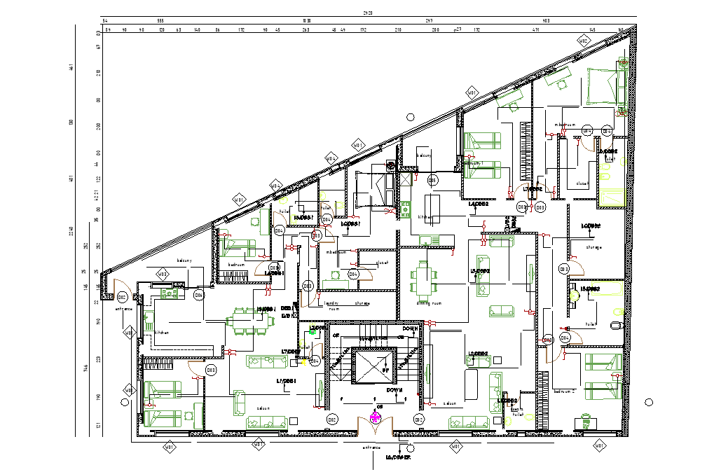 Floor plan of apartment detail drawing provided in this AutoCAD file. Download this 2d AutoCAD drawing file.