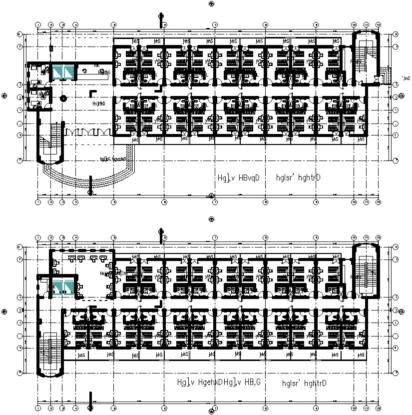 Floor plan of commercial building with detail AutoCAD drawing