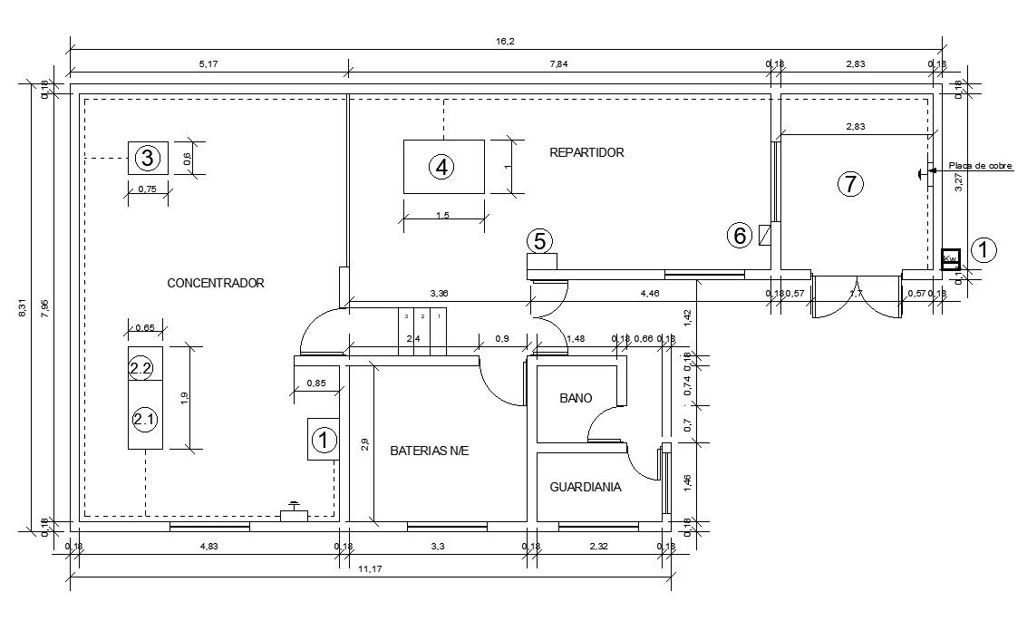 Floor plan of concentrator in detail AutoCAD 2D drawing, CAD file, dwg file
