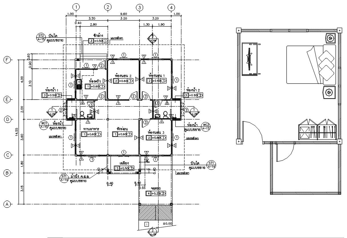 House Floor Layout with Bedroom Furniture AutoCAD 2D Drawing