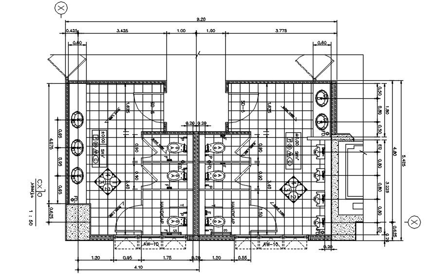 Floor plan of the toilet and section details are given in this AutoCAD Drawing. Download the AutoCAD 2D DWG file.