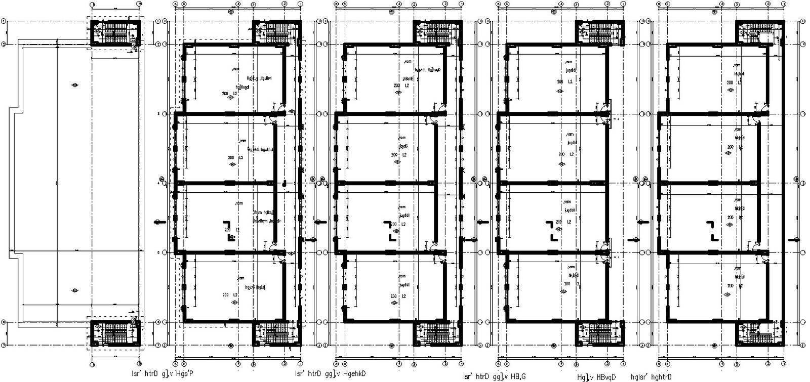 Floor plans of G+3 storey commercial building in detail AutoCAD drawing