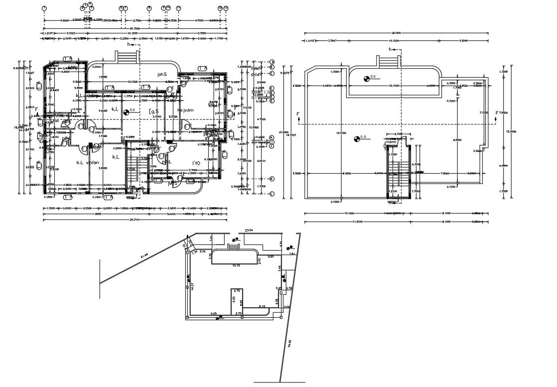 Floors Plan Of Huge Bungalow Design With Site Demarcation DWG