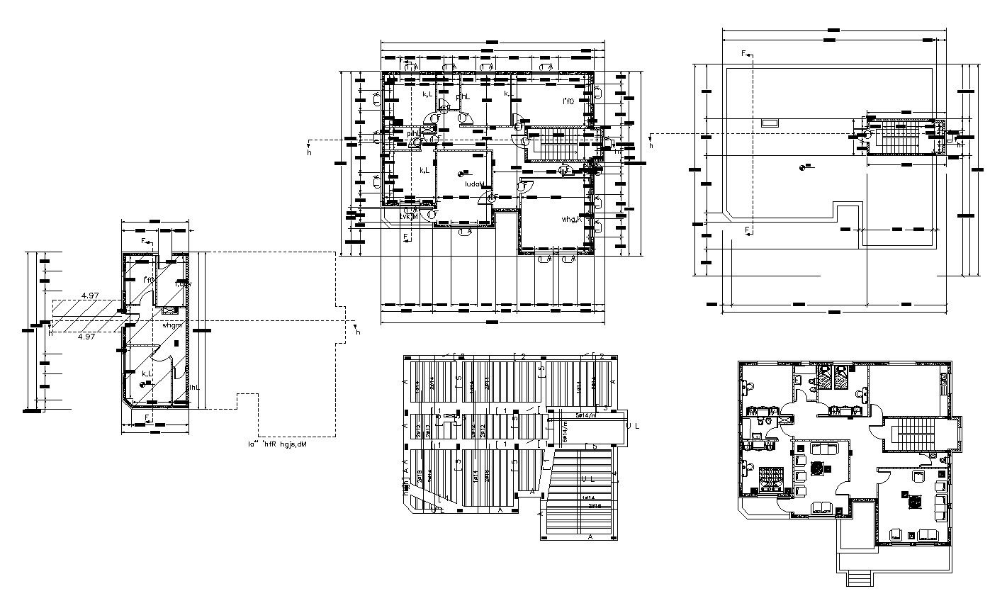 Floors Plan Of Huge Bungalow Layout Design AutoCAD File