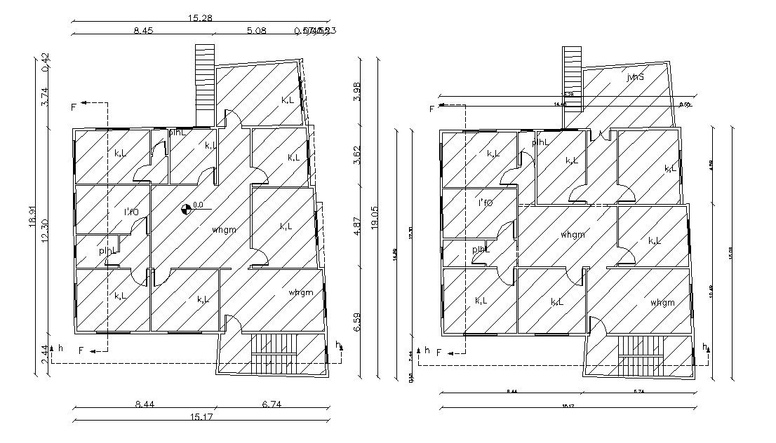 Floors Plan Of Architectural House Plan With Dimension Cad File
