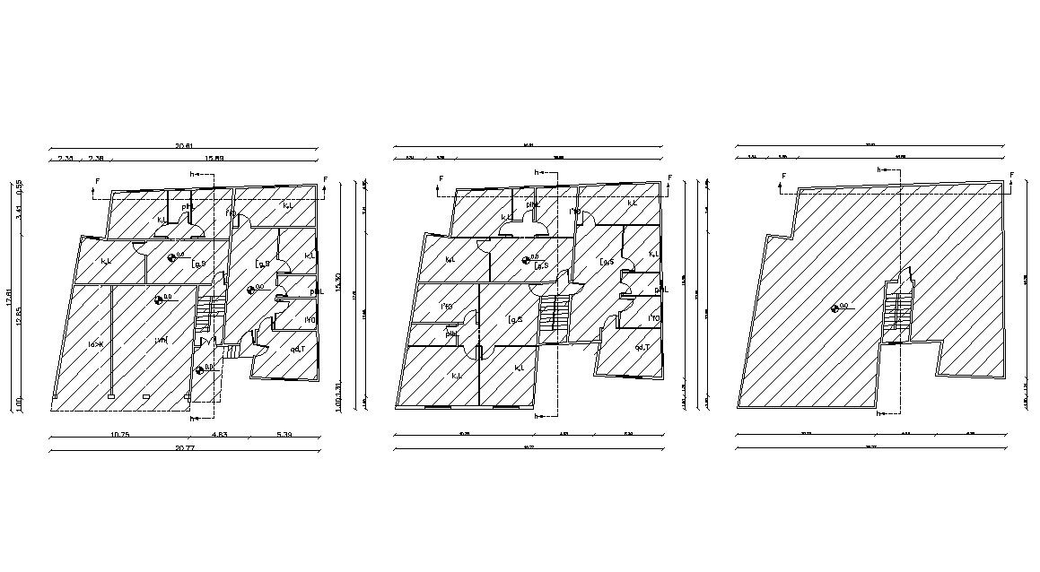 Floors Plan Of Big Bungalow Design With Dimension Cad Drawing