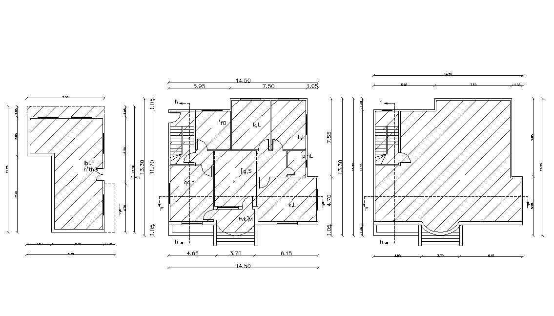 Floors Plan Of Residential Building With Dimension CAD File