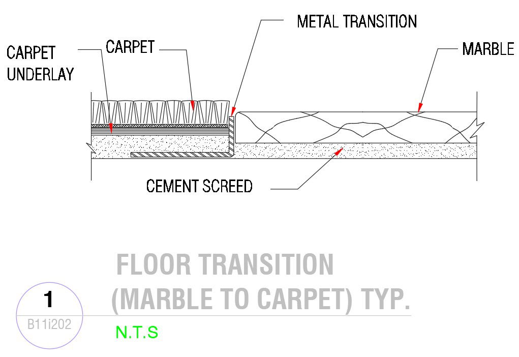 Floor transition detail in AutoCAD 2D drawing, dwg file, CAD file