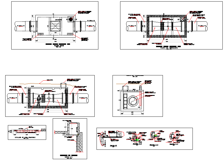 Flow meter plan and section detail dwg file
