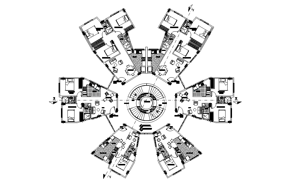 AutoCAD DWG of Flower-Shaped Apartment Master Layout