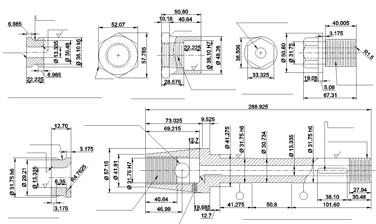 Flyer Shaft with Eyelet and Hexnut Section and Elevation detailed drawing is given in this CAD DWG file. Download the file now.