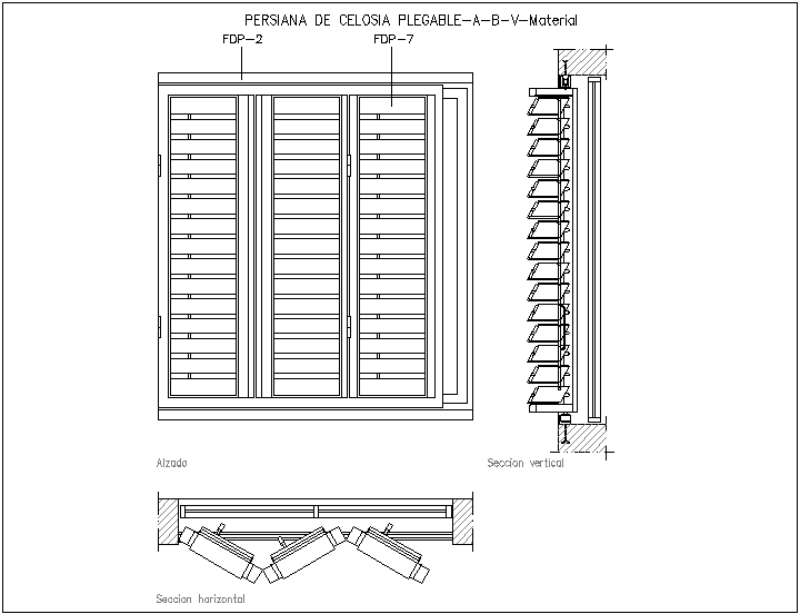 Folding Cecelia shutter door design view with sectional view dwg file
