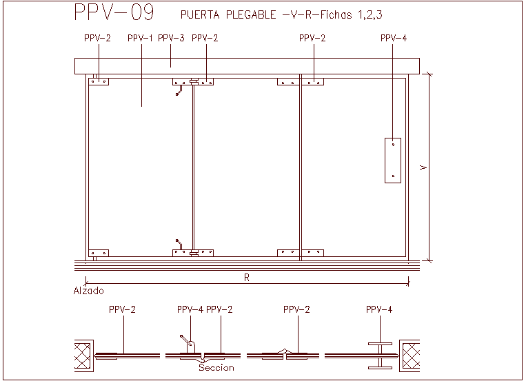 Folding door design view with sectional view dwg file