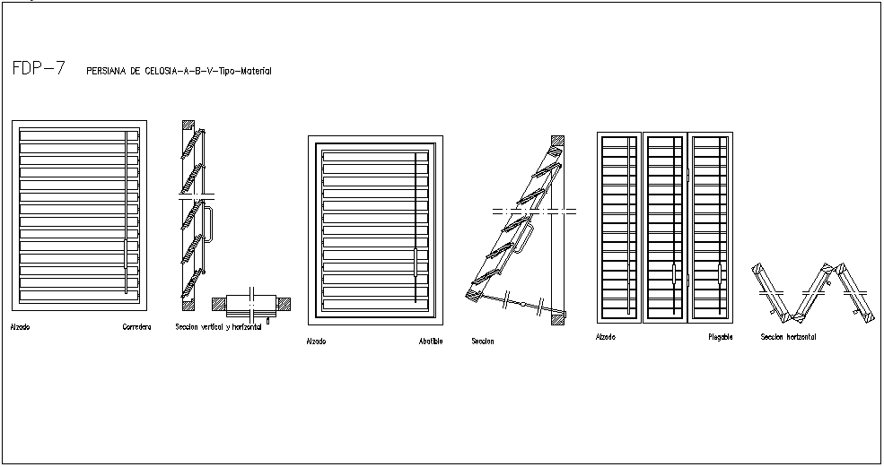 Folding door design view with sectional view dwg file