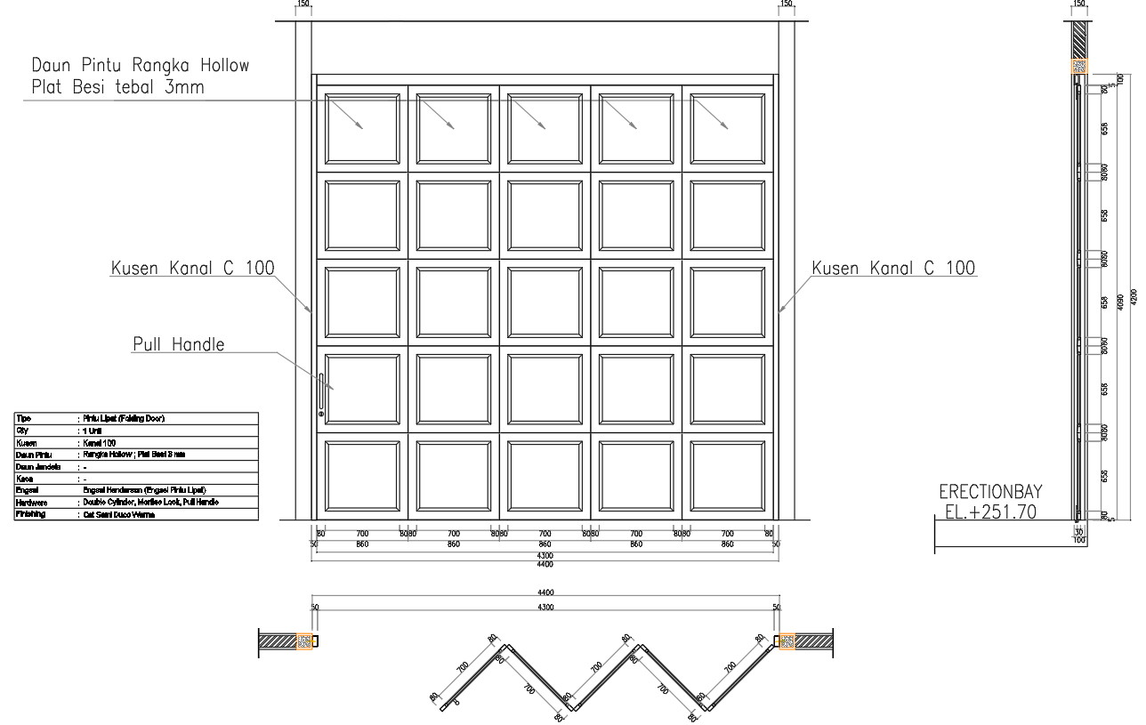 Folding Door Detail with Section and Dimensions AutoCAD File