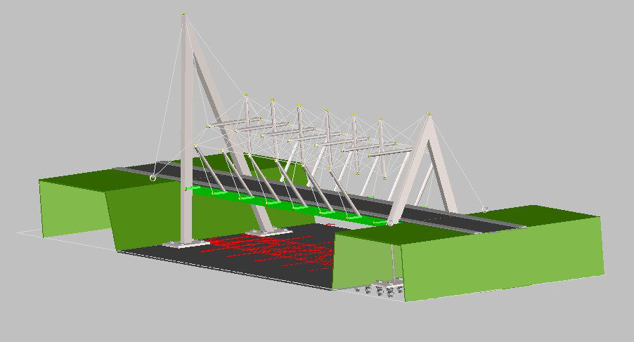 Foot bridge tension ed cable structure 3d cad drawing details dwg file