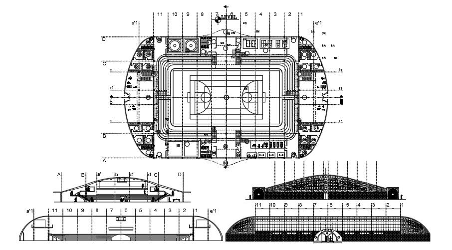 Football Ground Plan And Elevations AutoCAD Layout