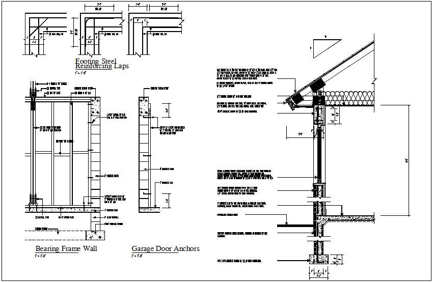 Footing and bearing frame view with structural detail dwg file