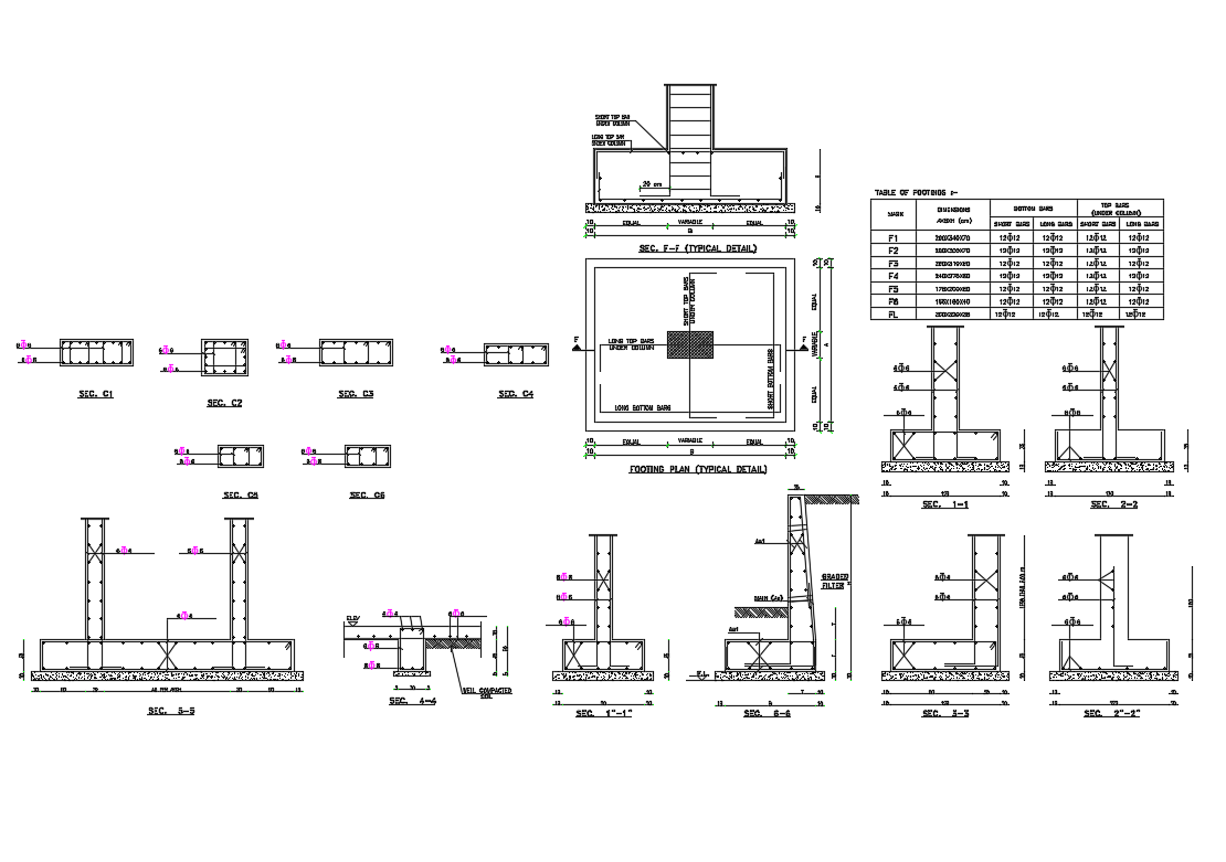 Footing and column structure details of house dwg file