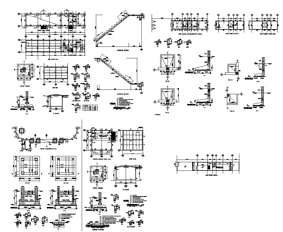 Footing and foundation detail structure 2d view layout dwg file