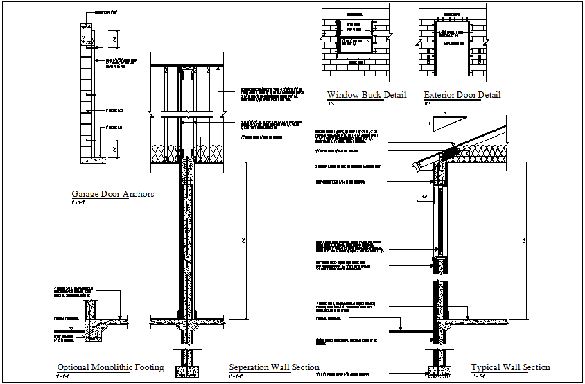 Footing detail and wall section view dwg file