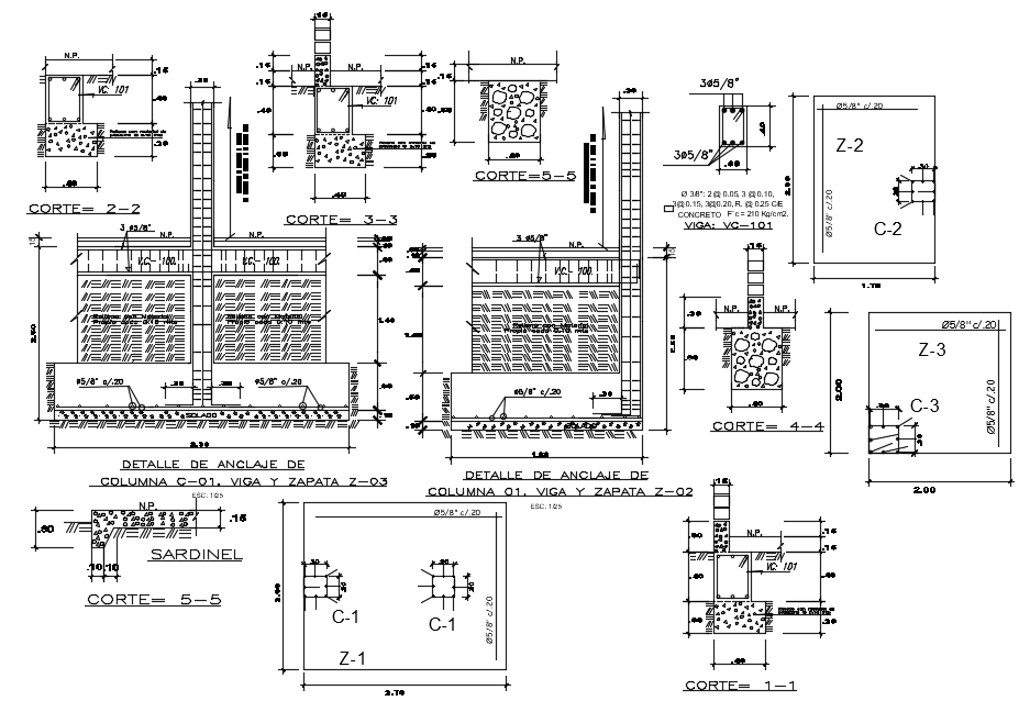Footing different section view of housing with structure view dwg file