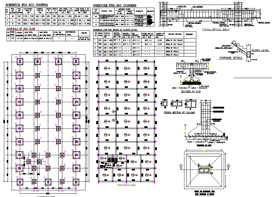 Footing plan and section detail