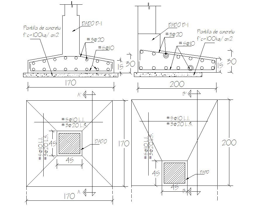 Footing plan of RCC structure dwg file