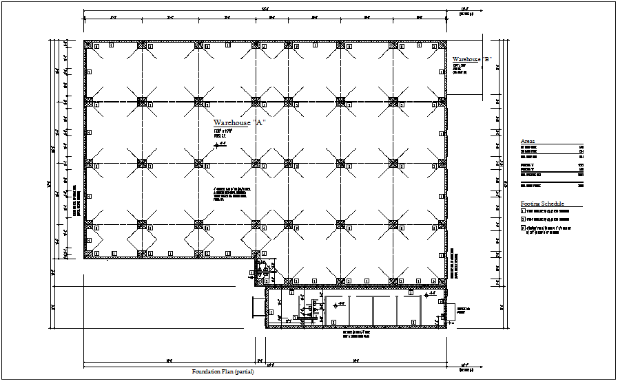 Footing view of ware house plan dwg file