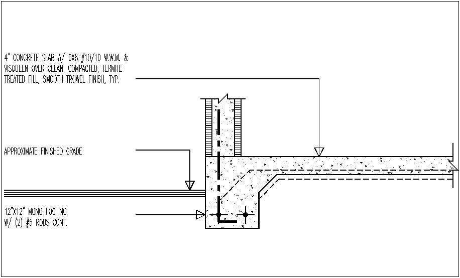 Footing view with slab and structural detail dwg file