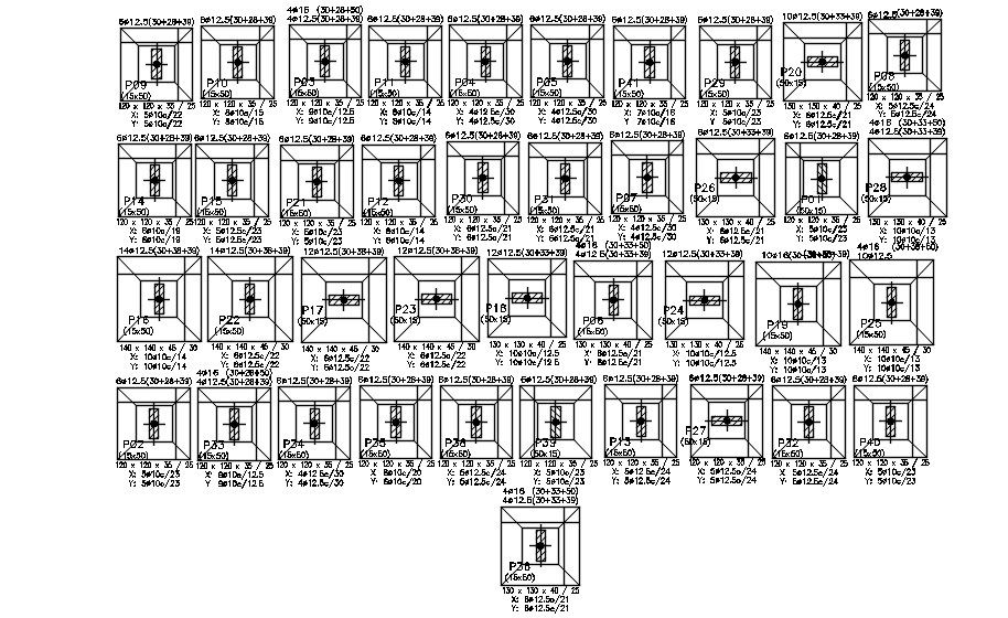 Footing CAD block details in AutoCAD, dwg file.
