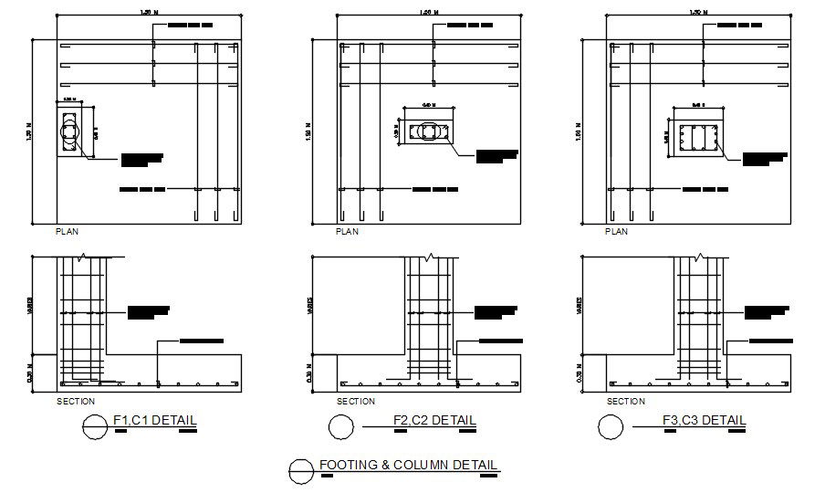 Footing and column detail in AutoCAD 2D drawing, dwg file, CAD file
