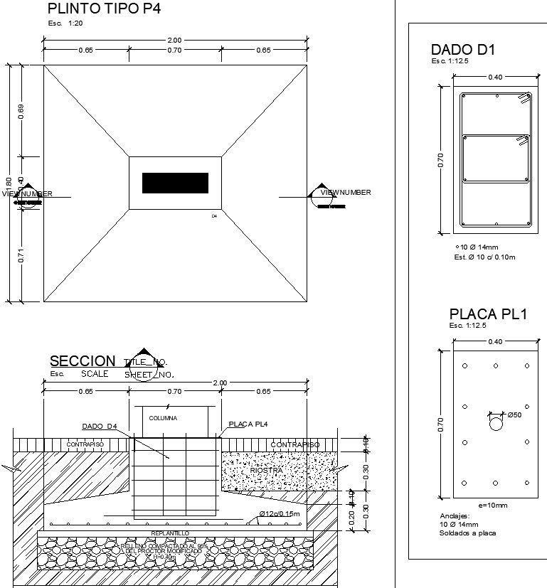 Footing foundation details with column detailing