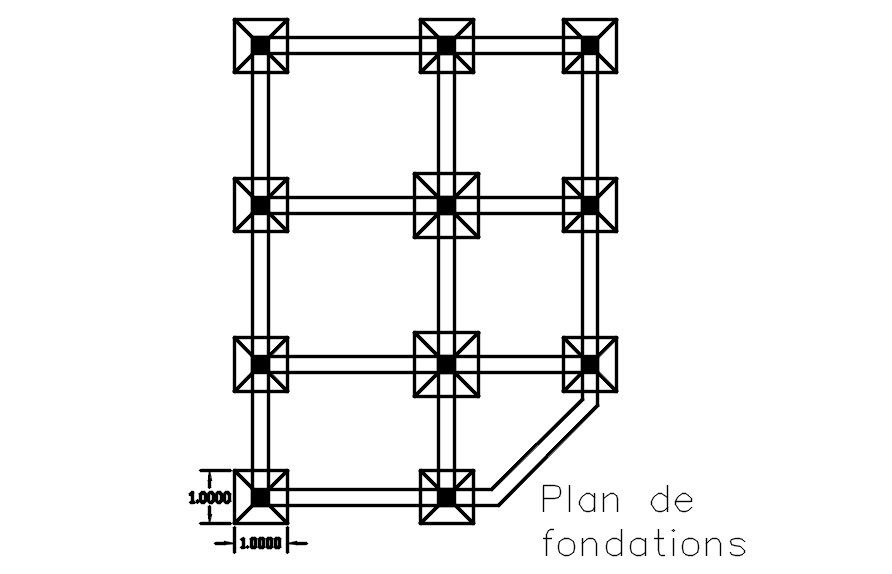 Footing layout plan in AutoCAD 2D drawing, dwg file, CAD file
