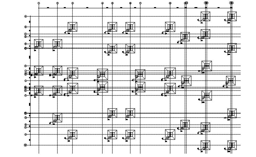Footing layout plan in AutoCAD drawing, dwg file, CAD file