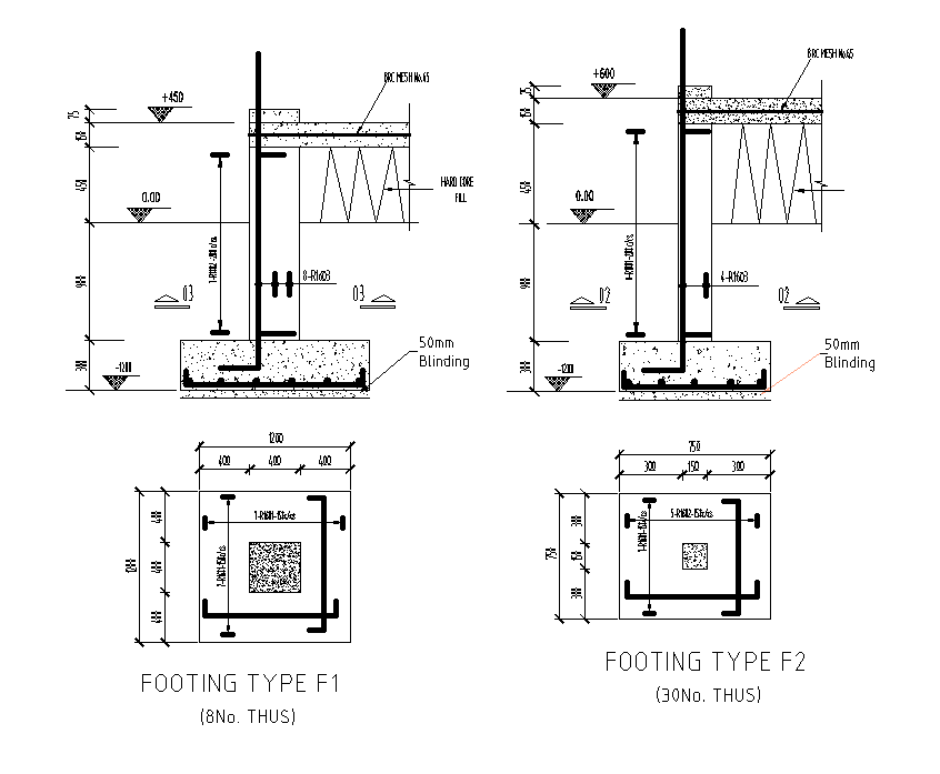 Footing plan and section view is given in this Autocad drawing model. Download now.