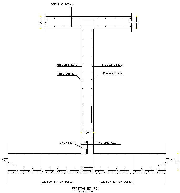 Footing plan detail elevation in AutoCAD, dwg file.