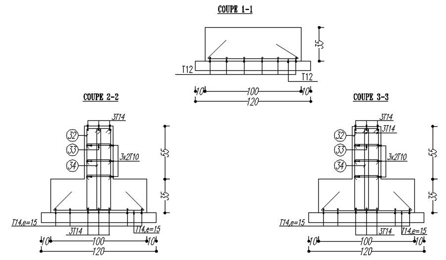 Footing reinforcement details in AutoCAD 2D drawing, CAD file, dwg file