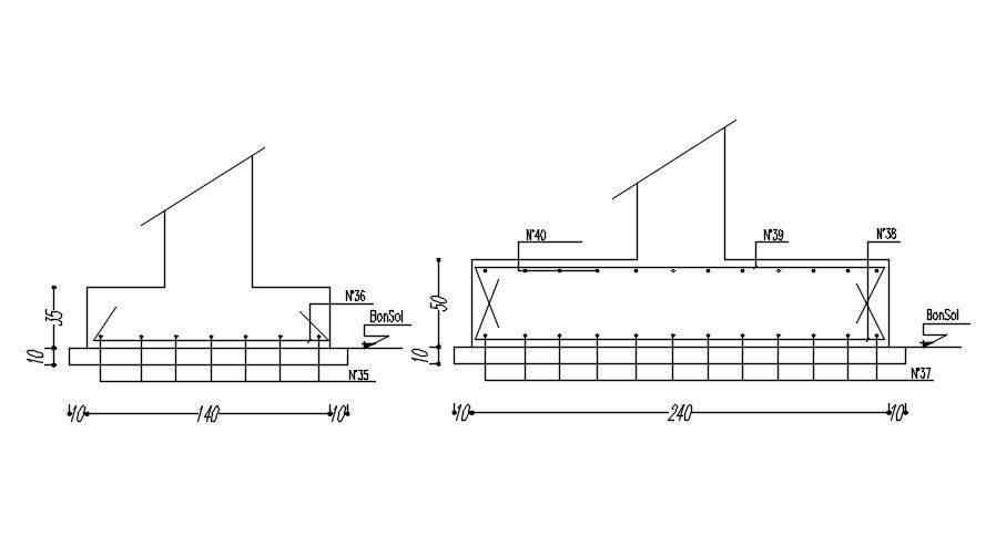 Footing reinforcement details in AutoCAD drawing, CAD file, dwg file