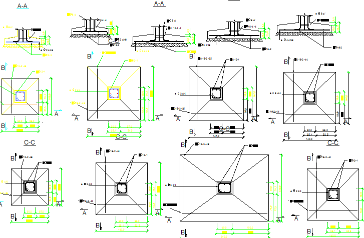 Footings construction details of building dwg file