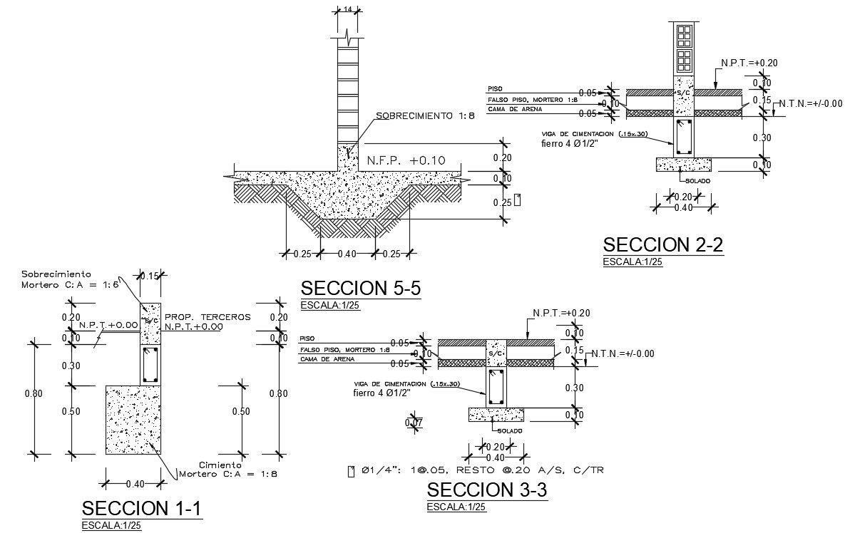 Footing section view is given in this Autocad drawing file. Download the Autocad model.